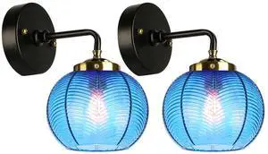 Bathroom Vanity Light Globe Wall Sconce Vintage Mid Century Art Deco with Blue Ribbed Glass Shade Gold Black Vanity Lights Fixtures for Mirror Kitchen Living Room Bedroom Hallway Bathroom Vanity Light Globe Wall Sconce Vintage Mid Century Art Deco with Blue Ribbed Glass Shade Gold Black Vanity Lights Fixtures for Mirror Kitchen Living Room Bedroom Hallway