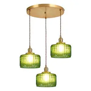 3-Light Modern Chandelier Pendant Light - Mid Century Sputnik Glass Globe With Green Striped Shade, Gold Adjustable Ceiling Lamp for Dining Room 3-Light Modern Chandelier Pendant Light - Mid Century Sputnik Glass Globe With Green Striped Shade, Gold Adjustable Ceiling Lamp for Dining Room
