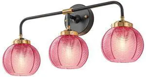 Glass Bathroom Vanity Light Red Ribbed Glass Wall Light Fixtures 3-Light 23.6 Inch Mid Century Bathroom Lights Fixture Globe Vanity Lamp Over Mirror Wall Sconce for Bedroom Hallway Glass Bathroom Vanity Light Red Ribbed Glass Wall Light Fixtures 3-Light 23.6 Inch Mid Century Bathroom Lights Fixture Globe Vanity Lamp Over Mirror Wall Sconce for Bedroom Hallway