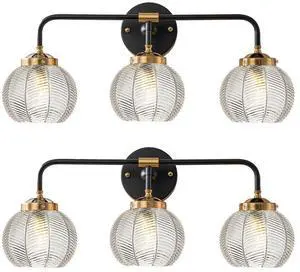Farmhouse Vanity Light Vintage Modern Light Fixture for Bathroom Globe Wall Sconce Indoor Clear Glass Ribbed Mid Century Wall Sconce 3 Lights Over Mirror Vanity Lighting Bathroom Farmhouse Vanity Light Vintage Modern Light Fixture for Bathroom Globe Wall Sconce Indoor Clear Glass Ribbed Mid Century Wall Sconce 3 Lights Over Mirror Vanity Lighting Bathroom