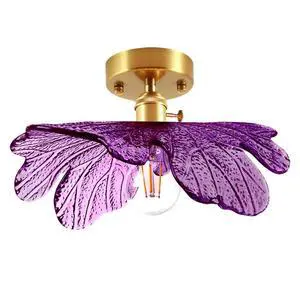 Purple Ceiling Light, Mid Century Modern Flush Mount Ceiling Light Fixtures Purple Glass Flower Shade Vintage Gold Brass Semi Flush Mount Lamp for Hallway Bedroom Kitchen Sink Purple Ceiling Light, Mid Century Modern Flush Mount Ceiling Light Fixtures Purple Glass Flower Shade Vintage Gold Brass Semi Flush Mount Lamp for Hallway Bedroom Kitchen Sink