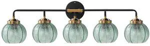 5-Light Bathroom Vanity Light Green Wall Lights Glass Globe Shade | Mid Century Modern Vintage Wall Sconce Vanity Lights 27.2Inch Long, 5.9Inch Glass Shade E26 Base,Over Mirror Bedroom Hallway 5-Light Bathroom Vanity Light Green Wall Lights Glass Globe Shade | Mid Century Modern Vintage Wall Sconce Vanity Lights 27.2Inch Long, 5.9Inch Glass Shade E26 Base,Over Mirror Bedroom Hallway