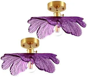 Purple Ceiling Light Mid Century Modern Flush Mount Ceiling Light Fixtures Purple Glass Flower Shade Vintage Gold Brass Semi Flush Mount Lamp for Hallway Bedroom Kitchen Sink 2-Pack Purple Ceiling Light Mid Century Modern Flush Mount Ceiling Light Fixtures Purple Glass Flower Shade Vintage Gold Brass Semi Flush Mount Lamp for Hallway Bedroom Kitchen Sink 2-Pack