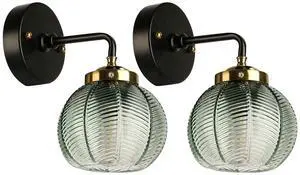 Black Gold Bathroom Light Fixture Green 1-Light Bathroom Vanity Lamp | Mid Century Vanity Light Art Deco Light with 15cm/5.9 Globe Glass Ribbed Lamp Shade for Over Mirror Bedroom Hallway 2 Pack Black Gold Bathroom Light Fixture Green 1-Light Bathroom Vanity Lamp | Mid Century Vanity Light Art Deco Light with 15cm/5.9 Globe Glass Ribbed Lamp Shade for Over Mirror Bedroom Hallway 2 Pack