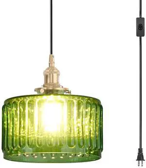 Plug in Pendant Light Green Glass Pendant Lamp Striped Glass Shade Vintage Plug in Ceiling Hanging Lamp 1-Light with Plug in Cord Swag Ceiling Light for Kitchen Island Living Room Plug in Pendant Light Green Glass Pendant Lamp Striped Glass Shade Vintage Plug in Ceiling Hanging Lamp 1-Light with Plug in Cord Swag Ceiling Light for Kitchen Island Living Room