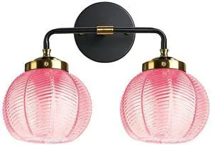 Modern Vanity Light Pink Bathroom Decor Black Bathroom Light Fixture | 2-Lights Ribbed Glass Shade Vintage Vanity Lights Gold Lighting fixture for Over Mirror Cabinet Bedroom Hallway Kitchen Modern Vanity Light Pink Bathroom Decor Black Bathroom Light Fixture | 2-Lights Ribbed Glass Shade Vintage Vanity Lights Gold Lighting fixture for Over Mirror Cabinet Bedroom Hallway Kitchen