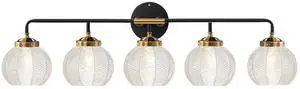 Bathroom Vanity Light Large 27.2 Long Clear Glass Wall Lamp 5-Light | Mid Century Modern Style Vanity Lights With 5.9Inch Clear Glass Shade E26 Base,Black Gold Finish,Over Mirror Bedroom Hallway Bathroom Vanity Light Large 27.2 Long Clear Glass Wall Lamp 5-Light | Mid Century Modern Style Vanity Lights With 5.9Inch Clear Glass Shade E26 Base,Black Gold Finish,Over Mirror Bedroom Hallway