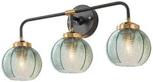 3 Light Bathroom Vanity Light Fixture, Modern Glass Globe Wall Sconce with Ribbed Green Shade, Vintage Wall Lamp for Over Mirror, Bedroom, Hallway, Living Room, 23.6x7.9 inches 3 Light Bathroom Vanity Light Fixture, Modern Glass Globe Wall Sconce with Ribbed Green Shade, Vintage Wall Lamp for Over Mirror, Bedroom, Hallway, Living Room, 23.6x7.9 inches