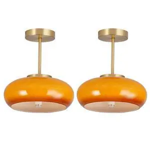 Semi Flush Mount Ceiling Light Gold 1-Light Ceiling Close to Ceiling Light Fixtures with Orange Dome Glass Shade, Glass Semi Flush Mount Lamp for Hallway Dining Room Semi Flush Mount Ceiling Light Gold 1-Light Ceiling Close to Ceiling Light Fixtures with Orange Dome Glass Shade, Glass Semi Flush Mount Lamp for Hallway Dining Room
