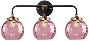 3-Lights Vintage Bathroom Vanity Light Fixture Pink Glass Globe Wall Sconce Hammer Glass Shade Modern Retro Vanity Lamp Bathroom Over Mirror Sconces for Hallway Living Room Stairwell 3-Lights Vintage Bathroom Vanity Light Fixture Pink Glass Globe Wall Sconce Hammer Glass Shade Modern Retro Vanity Lamp Bathroom Over Mirror Sconces for Hallway Living Room Stairwell