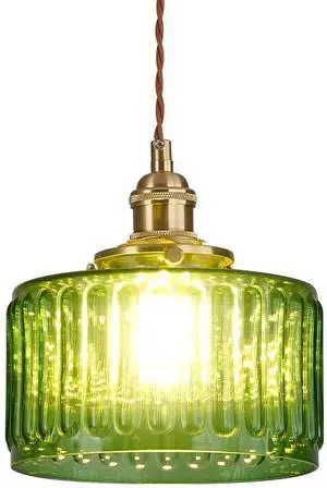 Single Glass Pendant Light Green Striped Glass Shade Brushed Brass Gold Pendant Lights Fixture Farmhouse 1-Light Vintage Industrial Ceiling Hanging Light for Dining Room Kitchen Island Single Glass Pendant Light Green Striped Glass Shade Brushed Brass Gold Pendant Lights Fixture Farmhouse 1-Light Vintage Industrial Ceiling Hanging Light for Dining Room Kitchen Island