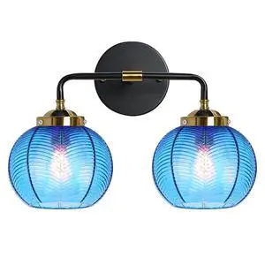 Bathroom Light fixtures Over Mirror Mid Century Vanity Light with Blue Ribbed Glass Shade Globe Wall Sconce 2-Lights Modern Vanity Lights for Dining Room Bedroom Hallway Overhead Bathroom Light fixtures Over Mirror Mid Century Vanity Light with Blue Ribbed Glass Shade Globe Wall Sconce 2-Lights Modern Vanity Lights for Dining Room Bedroom Hallway Overhead