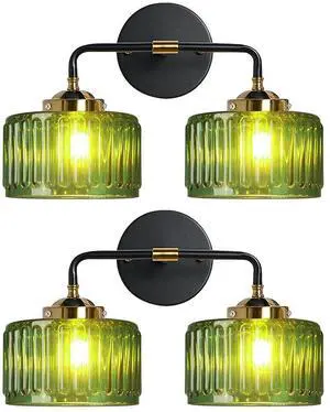 Vintage Bathroom Vanity Light, Bathroom Light Fixtures Over Mirror, Mid Century Style Striped Green Wall Sconce Farmhouse 2-Lights Fixture Black Vanity Lamp for Over Mirror Bedroom Vintage Bathroom Vanity Light, Bathroom Light Fixtures Over Mirror, Mid Century Style Striped Green Wall Sconce Farmhouse 2-Lights Fixture Black Vanity Lamp for Over Mirror Bedroom
