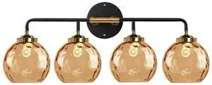 4-Lights Vanity Light Amber Modern Bathroom Light Fixtures Glass Globe Shade Black Gold Bathroom Wall Sconce Over Mirror Vanity Lighting Fixture for Hallway Cabinet Living Room 4-Lights Vanity Light Amber Modern Bathroom Light Fixtures Glass Globe Shade Black Gold Bathroom Wall Sconce Over Mirror Vanity Lighting Fixture for Hallway Cabinet Living Room