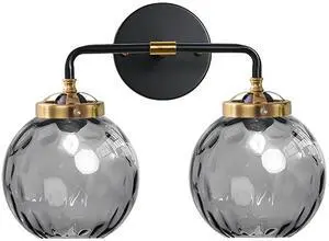 2 Light Mid Century Modern Wall Sconce,Globe Vanity Light Fixture Smoky Grey Glass Shade Vintage Bathroom Light Fixtures Black Porch Wall Light for Over Mirror Hallway Living Room 2 Light Mid Century Modern Wall Sconce,Globe Vanity Light Fixture Smoky Grey Glass Shade Vintage Bathroom Light Fixtures Black Porch Wall Light for Over Mirror Hallway Living Room