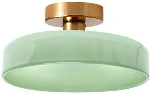 Mid Century Flush Mount Ceiling Light - Dome Milk Green Glass Shade Gold Brass Modern Close to Ceiling Lamp Round Glass Flush Mount Lights Fixture for Hallways Foyer Nursery Upstairs Mid Century Flush Mount Ceiling Light - Dome Milk Green Glass Shade Gold Brass Modern Close to Ceiling Lamp Round Glass Flush Mount Lights Fixture for Hallways Foyer Nursery Upstairs