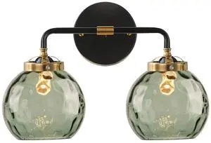 2-Lights Mid Century Wall Light Green Glass Bathroom Vanity Lights Fixtures with Globe Textured Glass Shade Vintage Wall Sconce Black Vanity Lighting Fixture for Over Mirror Hallway 2-Lights Mid Century Wall Light Green Glass Bathroom Vanity Lights Fixtures with Globe Textured Glass Shade Vintage Wall Sconce Black Vanity Lighting Fixture for Over Mirror Hallway