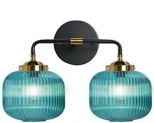 Bathroom Mirror Vanity Light Fixture 2 Lights Blue Globe Shade Vintage Glass Wall Light fixtures Black Gold Bathroom Lights Modern Retro Wall Sconce for Above Kitchen Sink Bedroom Bathroom Mirror Vanity Light Fixture 2 Lights Blue Globe Shade Vintage Glass Wall Light fixtures Black Gold Bathroom Lights Modern Retro Wall Sconce for Above Kitchen Sink Bedroom