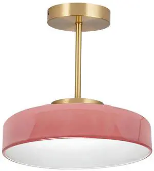 Pink Light Fixture Mid Century Modern Semi Flush Mount Ceiling Light 13.8 Inch Round Dome Glass Shade Brushed Gold Brass Close to Ceiling Lights Hallway Bedroom Overhead Lighting Pink Light Fixture Mid Century Modern Semi Flush Mount Ceiling Light 13.8 Inch Round Dome Glass Shade Brushed Gold Brass Close to Ceiling Lights Hallway Bedroom Overhead Lighting