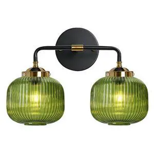 2-Lights Globe Wall Sconce Bathroom Light fixtures Vanity Lamp Mid Century Modern Wall Lights with Green Striped Glass Shade Vintage Vanity Lights for Over Mirror Hallway Overhead 2-Lights Globe Wall Sconce Bathroom Light fixtures Vanity Lamp Mid Century Modern Wall Lights with Green Striped Glass Shade Vintage Vanity Lights for Over Mirror Hallway Overhead