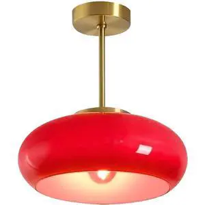 Hallway Ceiling Light Fixtures Glass Semi Flush Mount Ceiling Light with Red Dome Shade, Mid Century Modern Semi Flush Mount Lamp for Bedroom Dining Room Gold Brass Lights Fixture Hallway Ceiling Light Fixtures Glass Semi Flush Mount Ceiling Light with Red Dome Shade, Mid Century Modern Semi Flush Mount Lamp for Bedroom Dining Room Gold Brass Lights Fixture