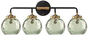 Green Glass Vanity Light Fixture Mid Century Bathroom Wall Light Fixtures 4-Lights Sconce with 5.9" Hammered Glass Globe Shade Vintage Flush Wall Mount Lights for Over Mirror Farmhouse Green Glass Vanity Light Fixture Mid Century Bathroom Wall Light Fixtures 4-Lights Sconce with 5.9" Hammered Glass Globe Shade Vintage Flush Wall Mount Lights for Over Mirror Farmhouse