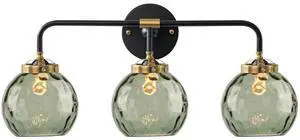 Glass Vanity Light Mid Century Bathroom Wall Light Fixtures Black 3-Light Sconce with 5.9" Green Globe Shade Vintage Vanity Wall Lighting Indoor Glass Wall Lamp Over Mirror Sconce Glass Vanity Light Mid Century Bathroom Wall Light Fixtures Black 3-Light Sconce with 5.9" Green Globe Shade Vintage Vanity Wall Lighting Indoor Glass Wall Lamp Over Mirror Sconce