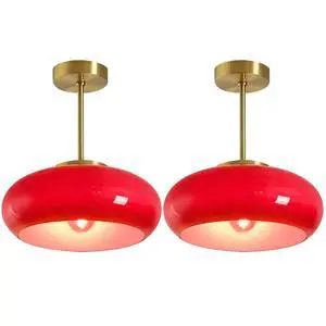 Glass Semi Flush Mount Ceiling Light Red Light Fixture Brushed Gold Close to Ceiling Light Fixtures Round Dome Glass Shade, Vintage Semi Flush Mount Lamp for Hallway Entry Stairway Glass Semi Flush Mount Ceiling Light Red Light Fixture Brushed Gold Close to Ceiling Light Fixtures Round Dome Glass Shade, Vintage Semi Flush Mount Lamp for Hallway Entry Stairway