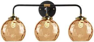 Vintage Bathroom Light Fixtures 3-Lights Vintage Vanity Wall Lights Over Mirror Gold Black Wall Sconces Light with Amber Globe Glass Shade Hardwired Vanity Lamp Bedroom Living Room Vintage Bathroom Light Fixtures 3-Lights Vintage Vanity Wall Lights Over Mirror Gold Black Wall Sconces Light with Amber Globe Glass Shade Hardwired Vanity Lamp Bedroom Living Room