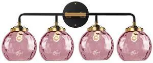 Pink Bathroom Light Fixtures 4-Lights Modern Vanity Light with Unique Globe Glass Shade Matte Black and Gold Bathroom Vanity Wall Sconce for Over Mirror Hallway Cabinet Living Room Pink Bathroom Light Fixtures 4-Lights Modern Vanity Light with Unique Globe Glass Shade Matte Black and Gold Bathroom Vanity Wall Sconce for Over Mirror Hallway Cabinet Living Room