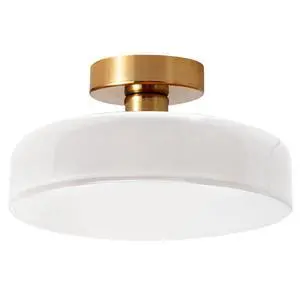 Mid Century Modern Ceiling Light 13.8" Brushed Brass White Milk Glass Shade 1-Light Gold Flush Mount Ceiling Lights Vintage Close to Lights for Hallway Bedroom Kitchen Sink Living Room Mid Century Modern Ceiling Light 13.8" Brushed Brass White Milk Glass Shade 1-Light Gold Flush Mount Ceiling Lights Vintage Close to Lights for Hallway Bedroom Kitchen Sink Living Room