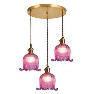 Gold Modern Chandelier Mid Century Glass Pendant Hanging Lights with Flower Purple Glass Shade 3-Light Vintage Brass Ceiling Pendant Lighting for Kitchen Island Living Dining Room Gold Modern Chandelier Mid Century Glass Pendant Hanging Lights with Flower Purple Glass Shade 3-Light Vintage Brass Ceiling Pendant Lighting for Kitchen Island Living Dining Room