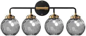4 Lights Vintage Bathroom Light Fixtures Black Gold Vanity Light with Smoky Grey Glass Globe Shade Mid Century Wall Lights Indoor Vanity Lamp Over Mirror for Kitchen Living Room 4 Lights Vintage Bathroom Light Fixtures Black Gold Vanity Light with Smoky Grey Glass Globe Shade Mid Century Wall Lights Indoor Vanity Lamp Over Mirror for Kitchen Living Room