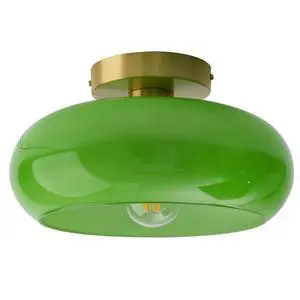 Green Ceiling Light - Mid Century Modern Flush Ceiling Light with Milk Glass Globe and Dark Green Lamp Shade in Brushed Brass Close to Lamp for Dining Room Hallway Kitchen Island Green Ceiling Light - Mid Century Modern Flush Ceiling Light with Milk Glass Globe and Dark Green Lamp Shade in Brushed Brass Close to Lamp for Dining Room Hallway Kitchen Island