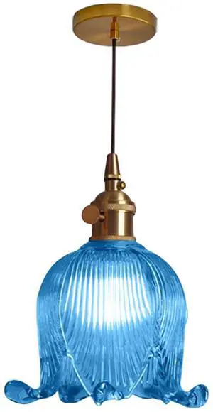 Blue Glass Pendant Light Farmhouse Hanging Lights with Flower Shade Gold 1-Light Small Glass Pendant Light Vintage Brass Gold Ceiling Lighting for Kitchen Island Bedroom Dining Room Blue Glass Pendant Light Farmhouse Hanging Lights with Flower Shade Gold 1-Light Small Glass Pendant Light Vintage Brass Gold Ceiling Lighting for Kitchen Island Bedroom Dining Room
