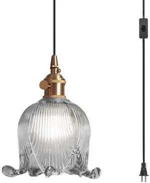 Modern Plug in Hanging Light Flower Shaped Smoky Gray Pendant Lamp with Adjustable 15FT Cord and Switch Cord Gold Brass Finish, Vintage Plug in Hanging Lamp for Kitchen Bedroom Foyer Modern Plug in Hanging Light Flower Shaped Smoky Gray Pendant Lamp with Adjustable 15FT Cord and Switch Cord Gold Brass Finish, Vintage Plug in Hanging Lamp for Kitchen Bedroom Foyer