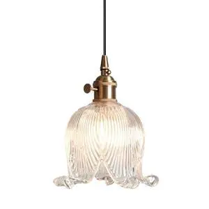 Gold Modern Pendant Light Mid Century Glass Hanging Lights with Flower Clear Glass Shade 1-Light Vintage Brass Pendant Lighting for Kitchen Island Bedroom Living Dining Room Gold Modern Pendant Light Mid Century Glass Hanging Lights with Flower Clear Glass Shade 1-Light Vintage Brass Pendant Lighting for Kitchen Island Bedroom Living Dining Room