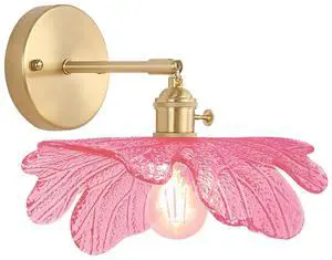 Pink Bathroom Light Fixture Flower Glass Shade 1-Lights Vintage Vanity Light 90° Adjustable Gold Brass Wall Sconce Over Mirror E26 Base Mid Century Modern Wall Lamp Bedroom Bedside Pink Bathroom Light Fixture Flower Glass Shade 1-Lights Vintage Vanity Light 90° Adjustable Gold Brass Wall Sconce Over Mirror E26 Base Mid Century Modern Wall Lamp Bedroom Bedside