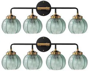 2-Pack Thick Glass 4-Light Bathroom Vanity Light Fixture Green Glass | 15cm Globe Shade Mid Century Modern Light fixture Black Gold Metal Finish Large Sconce Over Mirror Bath Living Room Cabinet 2-Pack Thick Glass 4-Light Bathroom Vanity Light Fixture Green Glass | 15cm Globe Shade Mid Century Modern Light fixture Black Gold Metal Finish Large Sconce Over Mirror Bath Living Room Cabinet