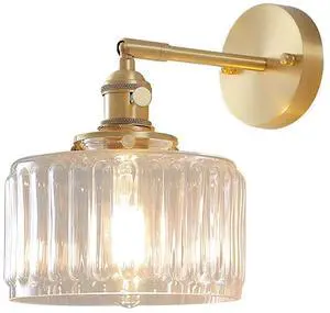 Vanity Lights for Bathroom Mid Century Wall Sconce Light Fixture with Clear Glass Shade 90 Degree Adjustable Gold Brass Finish Hardwired Vintage Wall Lighting for Over Mirror Bedroom Vanity Lights for Bathroom Mid Century Wall Sconce Light Fixture with Clear Glass Shade 90 Degree Adjustable Gold Brass Finish Hardwired Vintage Wall Lighting for Over Mirror Bedroom