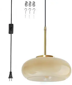 Plug in Hanging Lamp Milk Yellow Pendant Light Plug in Cord Glass Globe Pendant Light Gold Brass Swag Lights with 14.7 ft Cord On/Off Switch Mid Century Modern Hanging lamp Kitchen Plug in Hanging Lamp Milk Yellow Pendant Light Plug in Cord Glass Globe Pendant Light Gold Brass Swag Lights with 14.7 ft Cord On/Off Switch Mid Century Modern Hanging lamp Kitchen