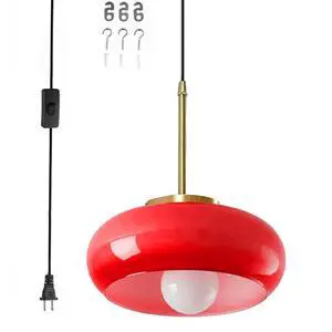 Red Hanging Lamp Milk Glass Pendant Light Gold Plug in Pendant Light Glass Globe Swag Lights with 14.7 ft Cord On/Off Switch Mid Century Modern Pendant Lights for Kitchen Dining Room Red Hanging Lamp Milk Glass Pendant Light Gold Plug in Pendant Light Glass Globe Swag Lights with 14.7 ft Cord On/Off Switch Mid Century Modern Pendant Lights for Kitchen Dining Room