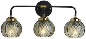 3-Light Bathroom Vanity Light Black Wall Mount Light with Green Glass Shade, Mid Century Wall Sconce Lights Modern Vanity Lamp for Over Mirror Bedroom Hallway 3-Light Bathroom Vanity Light Black Wall Mount Light with Green Glass Shade, Mid Century Wall Sconce Lights Modern Vanity Lamp for Over Mirror Bedroom Hallway