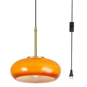 Glass Hanging Lamp Milk Orange Pendant Light Gold Plug in Glass Globe Pendant Light Swag Lights with 14.7 ft Cord On/Off Switch mid Century Modern Hanging Light Kitchen Bedroom (Orange) Glass Hanging Lamp Milk Orange Pendant Light Gold Plug in Glass Globe Pendant Light Swag Lights with 14.7 ft Cord On/Off Switch mid Century Modern Hanging Light Kitchen Bedroom (Orange)