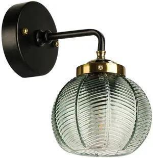 Vintage Wall Sconce Green Glass Wall Light Fixtures Black Bathroom Vanity Light with Ribbed Glass Shade Mid Century Art Deco Modern Vanity Lights for Over Mirror Bedroom Hallway (Green) Vintage Wall Sconce Green Glass Wall Light Fixtures Black Bathroom Vanity Light with Ribbed Glass Shade Mid Century Art Deco Modern Vanity Lights for Over Mirror Bedroom Hallway (Green)