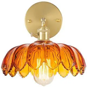 Amber Glass Wall Sconce Brushed Gold Vanity Light 1-Lights Brass Bathroom Light Fixtures Vintage Modern Wall Sconces for Over Mirror Flower Wall Lighting Farmhouse Bath Vanity Lights Amber Glass Wall Sconce Brushed Gold Vanity Light 1-Lights Brass Bathroom Light Fixtures Vintage Modern Wall Sconces for Over Mirror Flower Wall Lighting Farmhouse Bath Vanity Lights