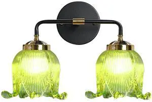 Glass Vanity Light Fixture 2-Lights Wall Sconce Gold Bathroom Vanity Lamp with Black Gold Finish Base Green Flower Shade Art Deco Wall Sconce Lighting for Mirror Kitchen Living Room Glass Vanity Light Fixture 2-Lights Wall Sconce Gold Bathroom Vanity Lamp with Black Gold Finish Base Green Flower Shade Art Deco Wall Sconce Lighting for Mirror Kitchen Living Room