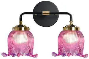 Purple Glass Vanity Light Black Light Fixture Bathroom Vanity 2 Lights with Purple Flower Shade Midcentury Modern Vanity Lights Art Deco for Over Mirror Bedroom Hallway Bedside Purple Glass Vanity Light Black Light Fixture Bathroom Vanity 2 Lights with Purple Flower Shade Midcentury Modern Vanity Lights Art Deco for Over Mirror Bedroom Hallway Bedside