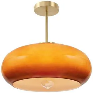 Large Glass Semi Flush Mount Ceiling Light 15.7Dome Orange Shade | Brushed Gold Brass Ceiling Light Mid Century Modern Style,D15.7*H13.38,E26 Base,Farmhouse,Hallway,Dining Room,Bedroom Large Glass Semi Flush Mount Ceiling Light 15.7Dome Orange Shade | Brushed Gold Brass Ceiling Light Mid Century Modern Style,D15.7*H13.38,E26 Base,Farmhouse,Hallway,Dining Room,Bedroom