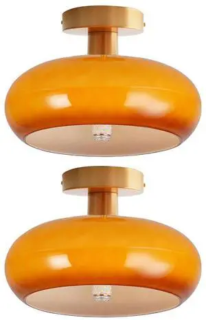 Orange Glass Close to Ceiling Light Fixtures Gold Flush Mount Light | 2-Pack Mid century Modern Ceiling light Milk Orange Glass Dome Shade E26 for Hallway Dining Room Kitchen Closet Shower room Orange Glass Close to Ceiling Light Fixtures Gold Flush Mount Light | 2-Pack Mid century Modern Ceiling light Milk Orange Glass Dome Shade E26 for Hallway Dining Room Kitchen Closet Shower room